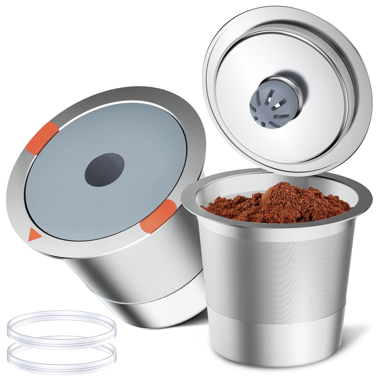 Noalto Reusable K Cups and Coffee Pods,Universal stainless steel k Cups for Keurig 2.0 and 1.0 Coffee Makers machine(2pack)