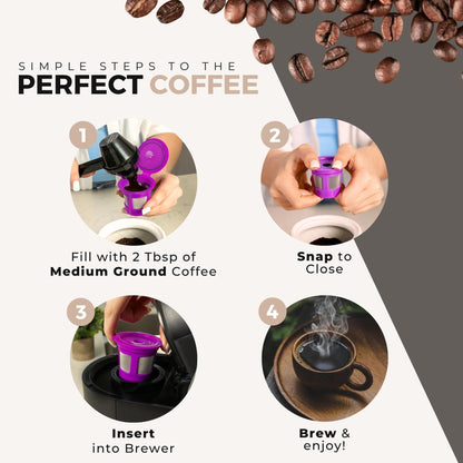 Perfect Pod 1-Stream Cafe Save Reusable K Cup Pod Coffee Filters - Refillable Coffee Pod Capsules with Built-In, Integrated Mesh Strainer for use with Keurig & Select Single Cup Coffee Makers, 4-Pack