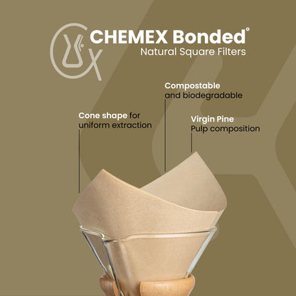 Chemex Bonded Filter - Natural Square - 100 Count (Pack of 2) - Exclusive Packaging